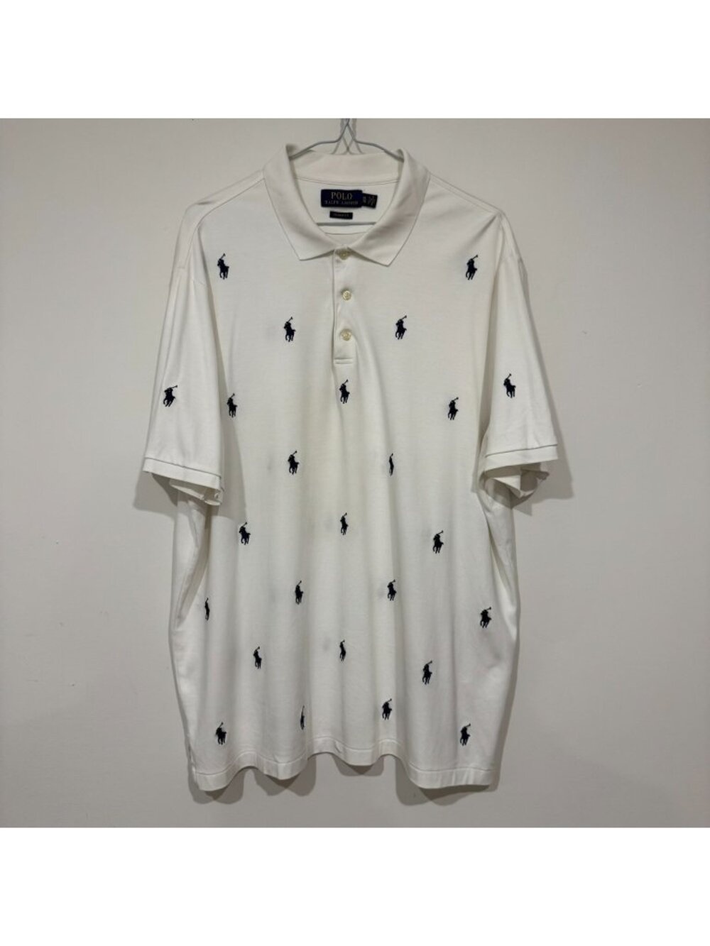 Polo Ralph Lauren Mens Classic Fit All Over Pony Embroidered Logo Shirt XL White